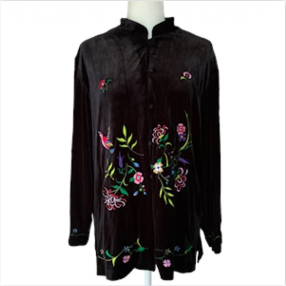 Y2K Susan Graver L Velvet Top Jacket Black Dark Romantic Embroidery Whimsigoth - Picture 1 of 12